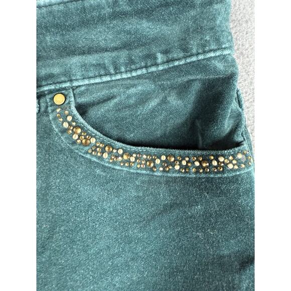 Chico's Pants Womens 1.5 Green Velvet Embellished Rhinestone Straight - Picture 2 of 7